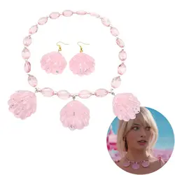 2023 New Movie Barbi Pink Shell Pendant Necklace Earrings Set Adults Cosplay Costume Halloween Party Props Gifts