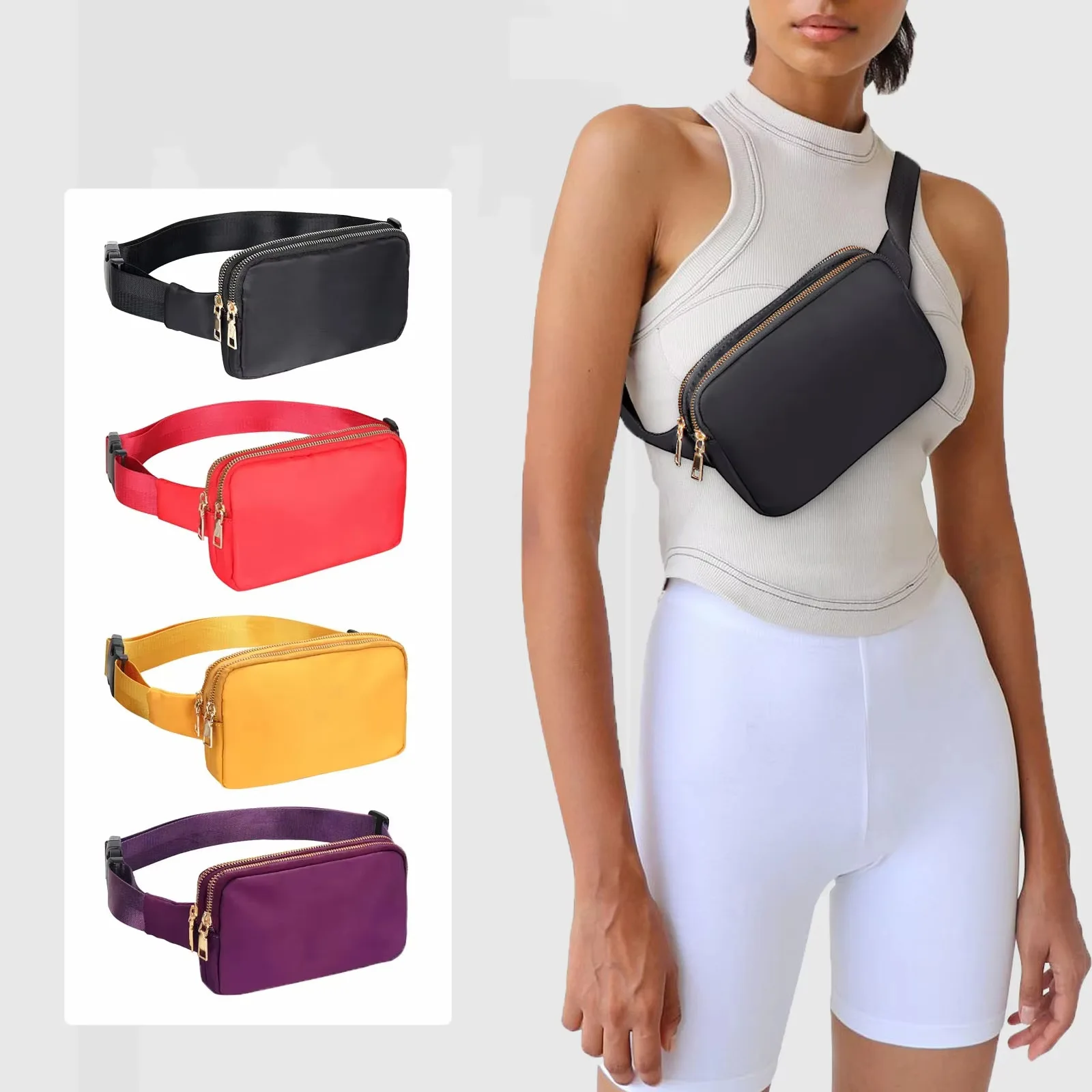 

Наружная поясная сумка с множеством карманов - 1 шт., черная, двойная поясная сумка, регулируемая, для путешествий, альпинизма и походов.