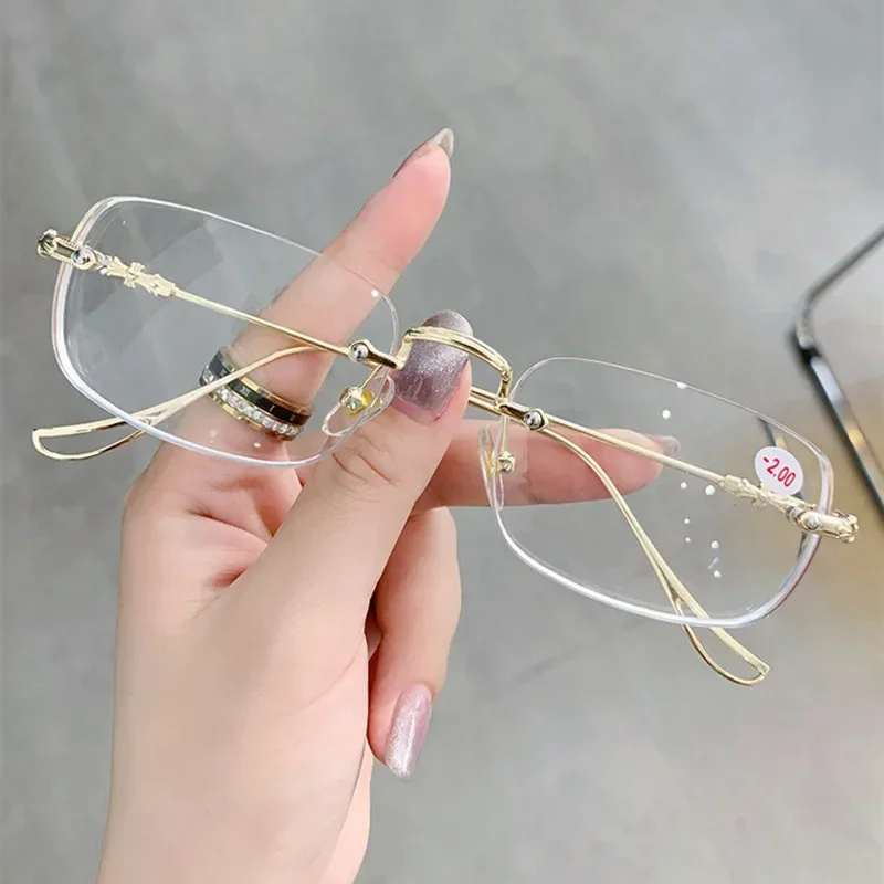 Luxus Diamant Cut Lesebrille Frauen Randlose Anti Blau Licht Brillen Damen Plus Rezept Brillen Dioptrien 0 Bis + 4,0 – Detail 9