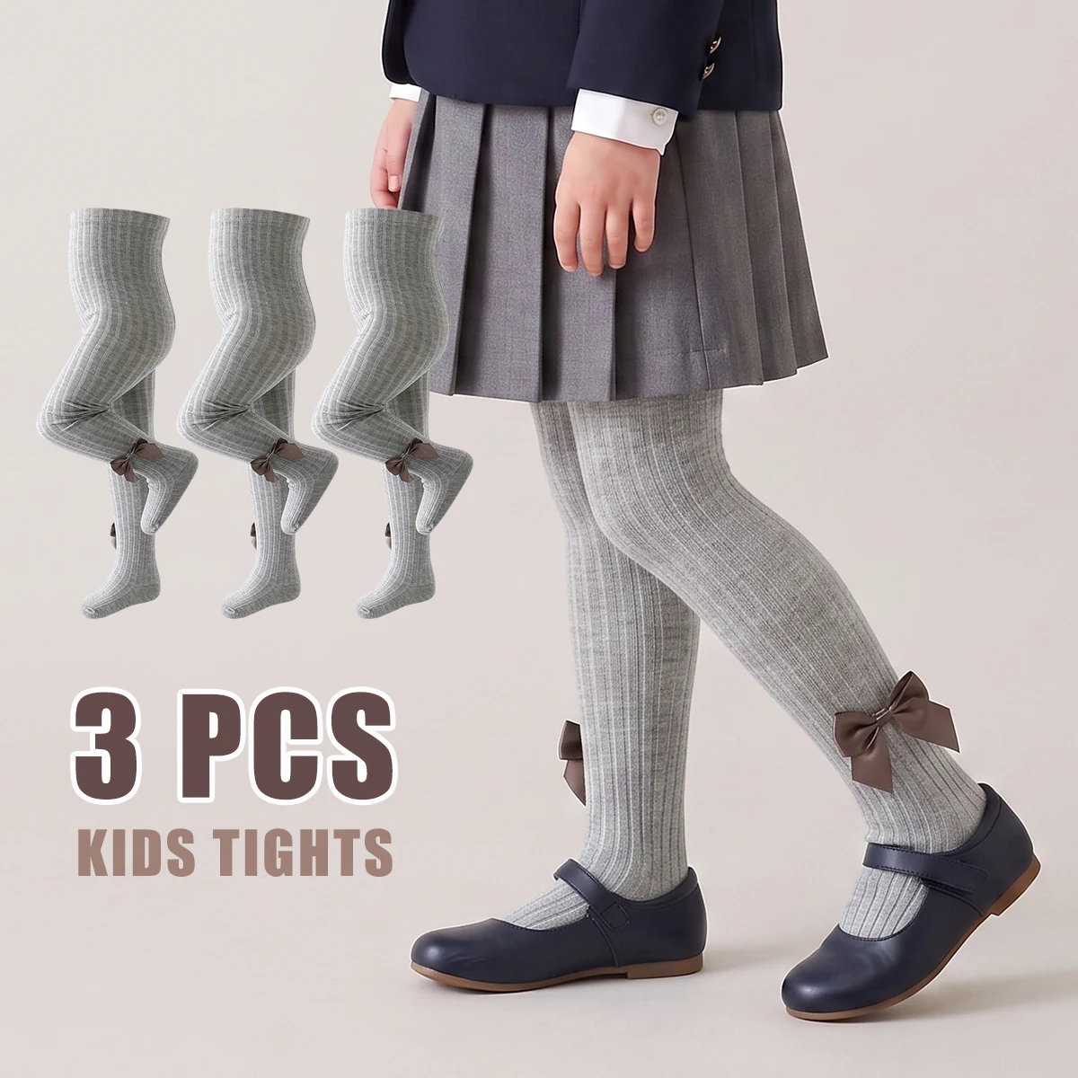 3PCS Baby Girls Bow Tights Ribbed Knit Pantyhose Toddler Soft Stretchy Stockings