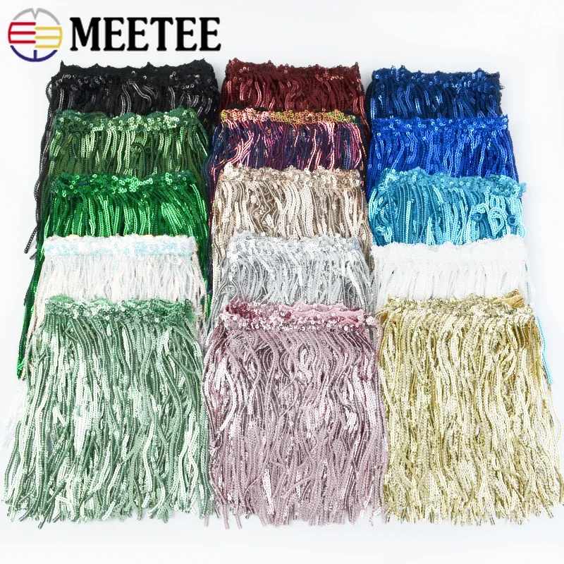 Meetee 1-10Yards 17cm Sequins Tassel Lace Glitter Fringe Trim for Sewing Show Clothes Latin Dress Edging Decorative Accessories