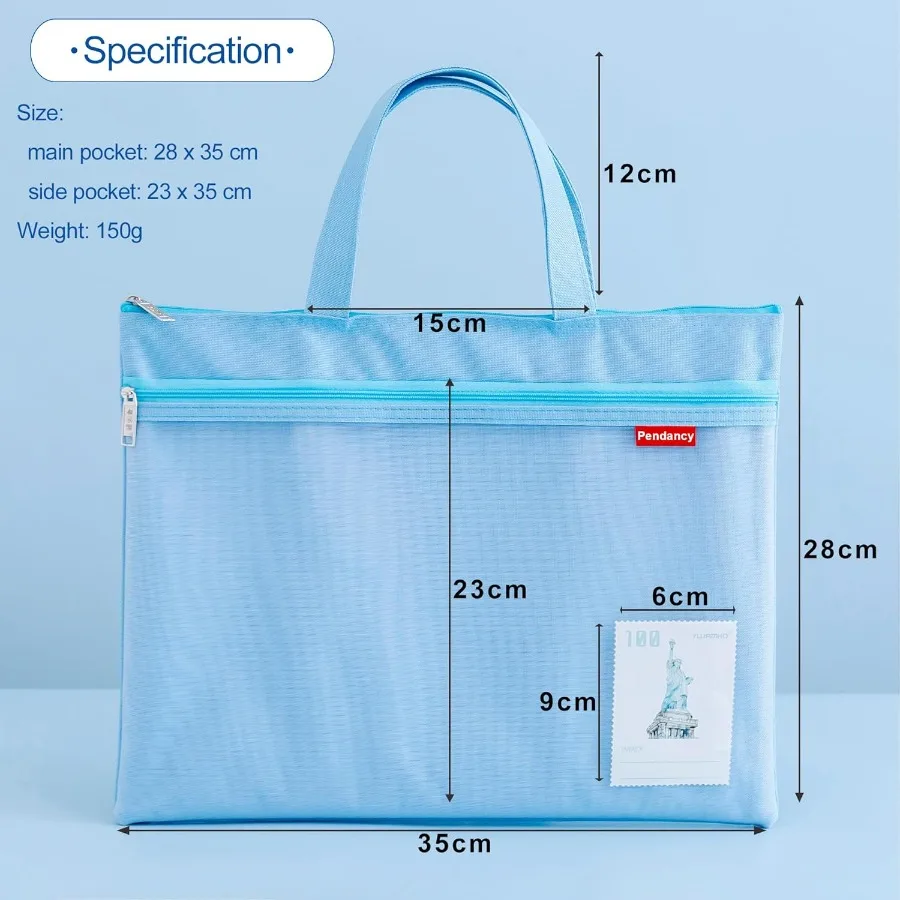 Custodia con cerniera in rete pendente 11x13,7 in 2 pezzi Borsa per documenti impermeabile con doppia tasca grande con manico Formato A4 Pieghevole per documenti Stora
