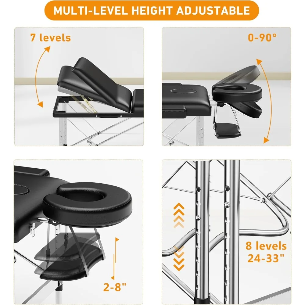 

Massage Table Portable Professional 3 Sections Reclining Massage Bed Lash Bed, Aluminium Adjustable Esthetician Bed Tat