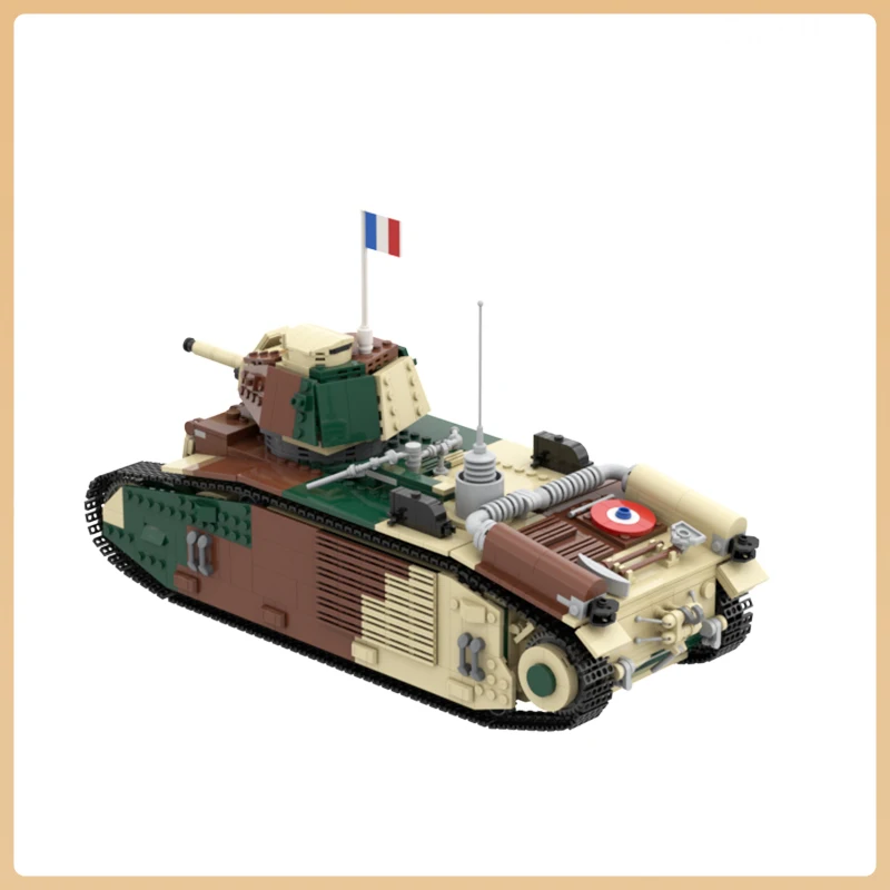 WW II Army Military Weapons Building Block French Char B1 Bis Heavy Tank Soldiers Track Vehicle Model Bricks Toys Children Gifts