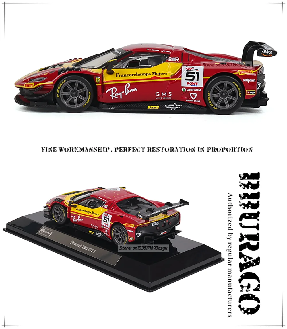 Bburago 1:43 24h LE MANS Ye Yifei Ferrari 2025 499P # 83 schwarze Basis Acrylbox-Basis Legierung Luxusfahrzeug Diecast-Automodell Spielzeug – Detail 10