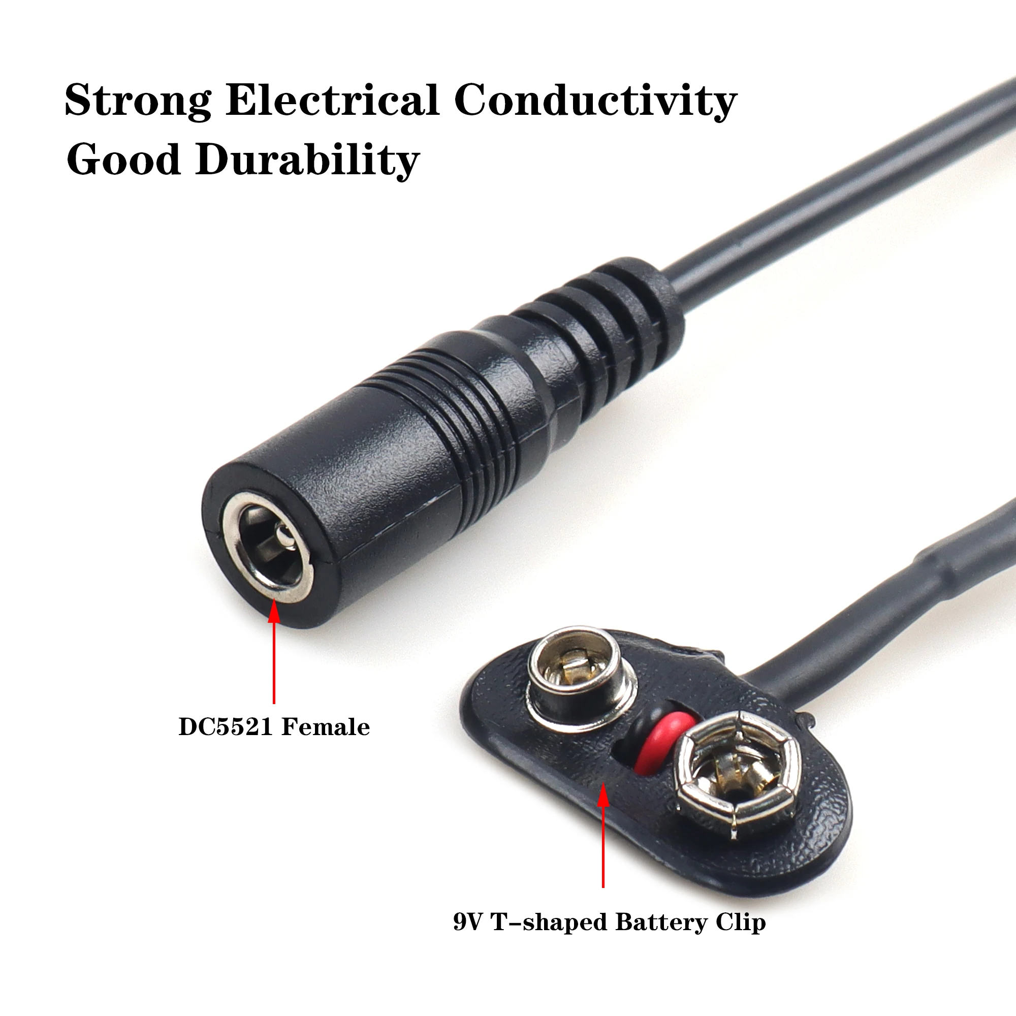 【LANO】9V Battery Clip Snap to DC5.5*2.1mm Female Power Cable 9v Battery Plug T Type Cable  for  small walkie-talkies  LED lights