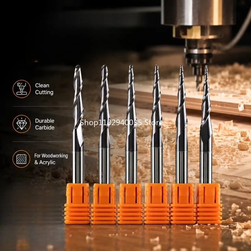 1 Pcs Solid Carbide End Mill Ball Nose Tapered End Mills Router Bits for CNC Taper Wood Metal Milling Cutter