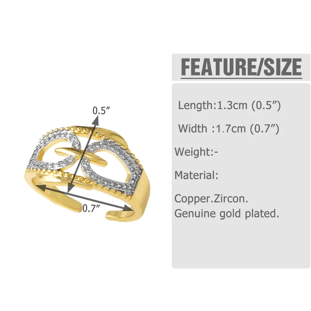 OCESRIO Silver Color Crystal Rectangle Statement Rings for Women Copper Gold Plated Crossover Open Ring Women Jewelry righ68