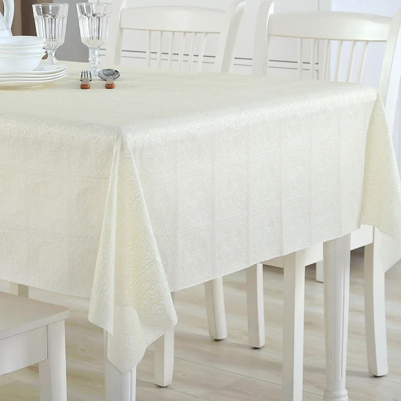 PVC Lace Tablecloth Waterproof Washable and Erasable Table Linen Tea Table Cloth Rectangular Table Cover Beige