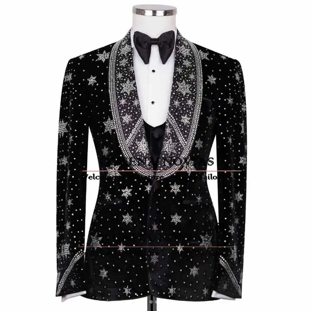 Sparkly Beaded Stones Suits Men Formal Occasion Wedding Party Dresses Customized 3-Pieces Groom Tuxedos Male Fashion Clothing