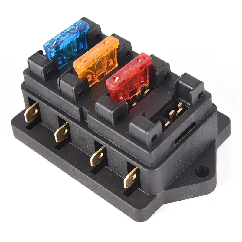 4-Way Fuse Block Car Fuse Block Blades Waterproof Fuse Box Holder with 4Fuse Blade and Transparent Cover for Automotive Car Boat