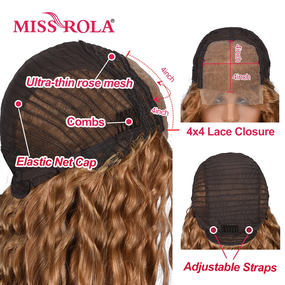 Miss Rola-Peluca de cabello humano ondulado 4x4, postizo de encaje con cierre, 180% de densidad, prearrancado, pelo de bebé brasileño Remy, rizado de agua