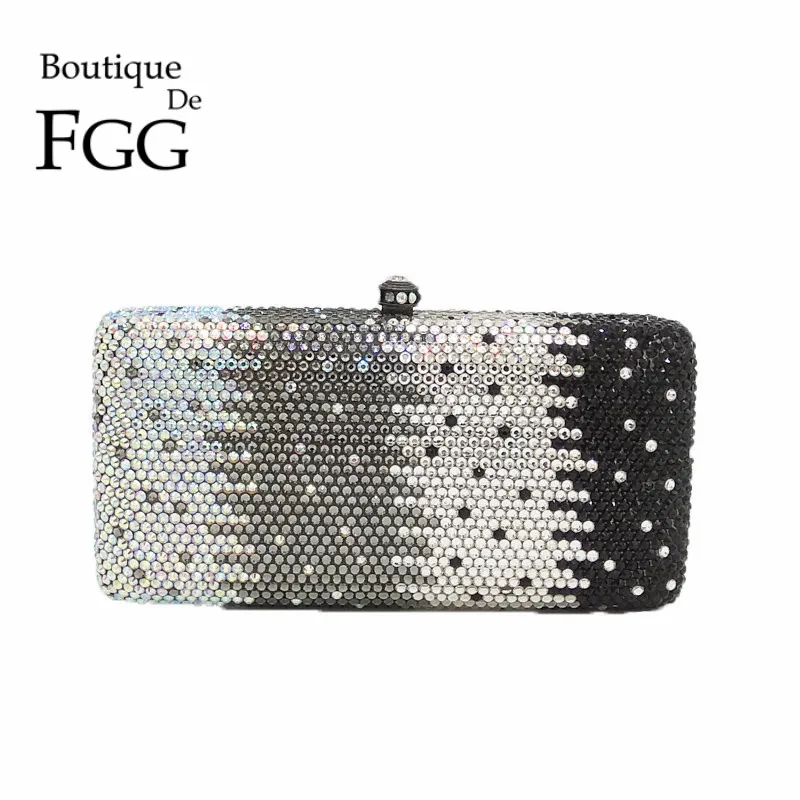 Boutique De FGG Black Gradient Color Women Crystal Clutch Evening Bags Wedding Party Rhinestone Handbags Bridal Minaudiere Purse