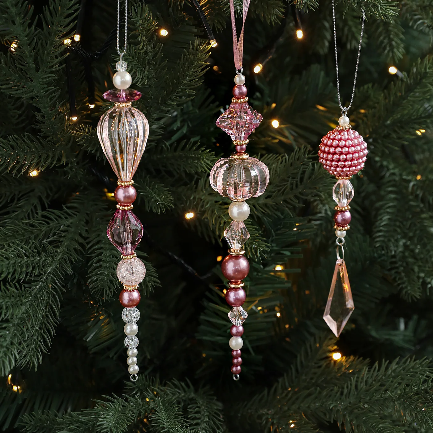 

Pink Transparent Acrylic Crystal Pendant Hanging String Pendant Christmas Decoration Christmas Tree Dress Up Hanging Decoration