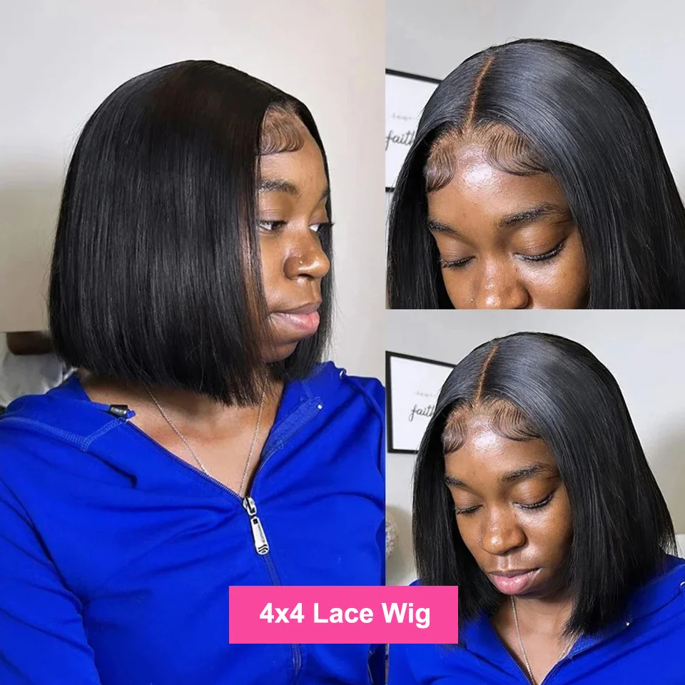 Short Bob Wigs Bone Straight 13x4  Hd Lace Front Wig 200%Density 4X4 Remy Hair Transparent Lace Full Lace Frontal Human Hair Wig image 3