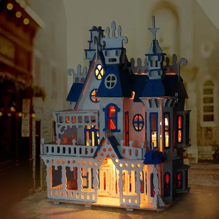 3D Sunshine Alice Dream Villa zamek światło Miniatura domek dla lalek DIY drewniane meble ręcznie robione klocki budowlane