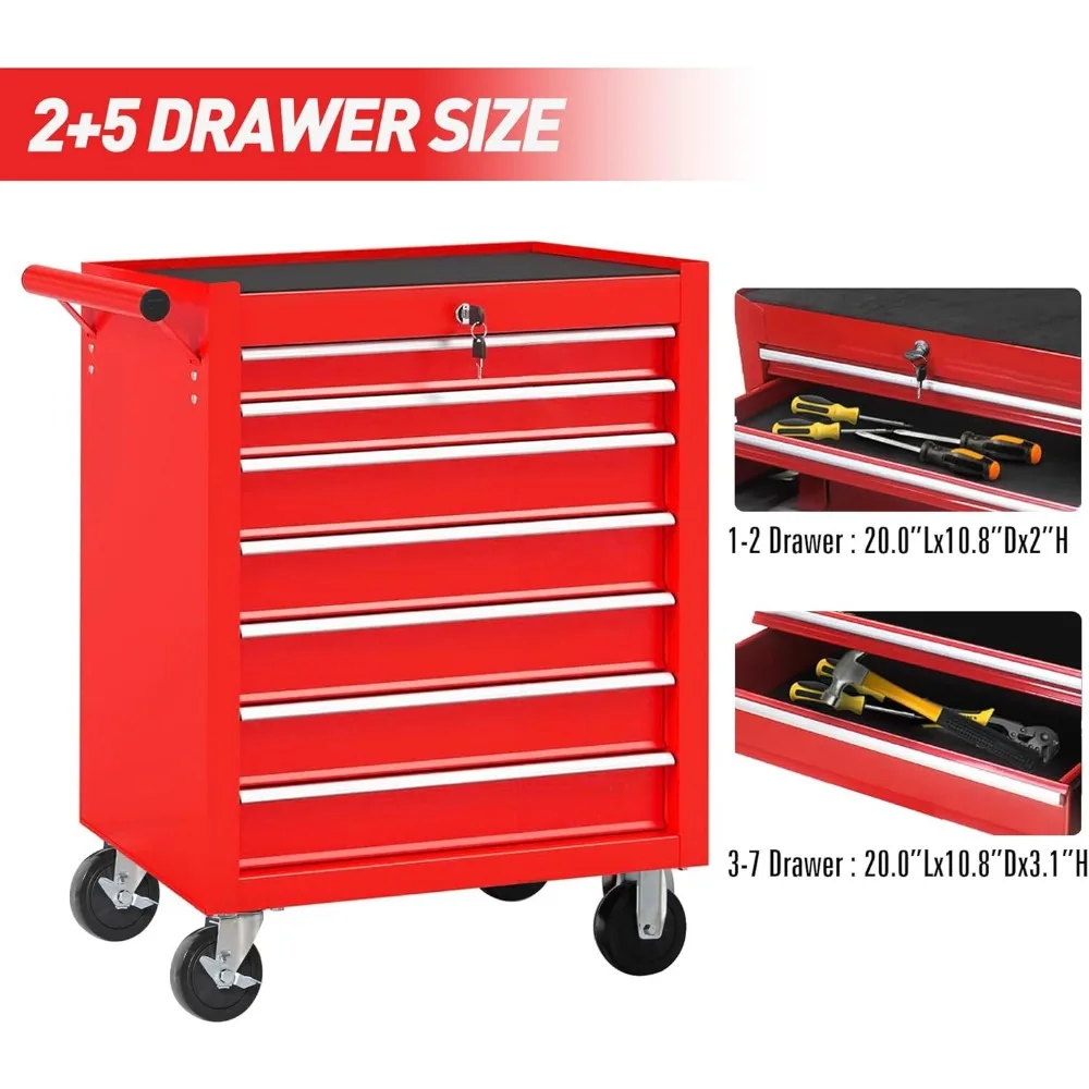Cassettiera multifunzionale per attrezzi con ruote con 7 cassetti, organizer per carrello resistente per officina e garage