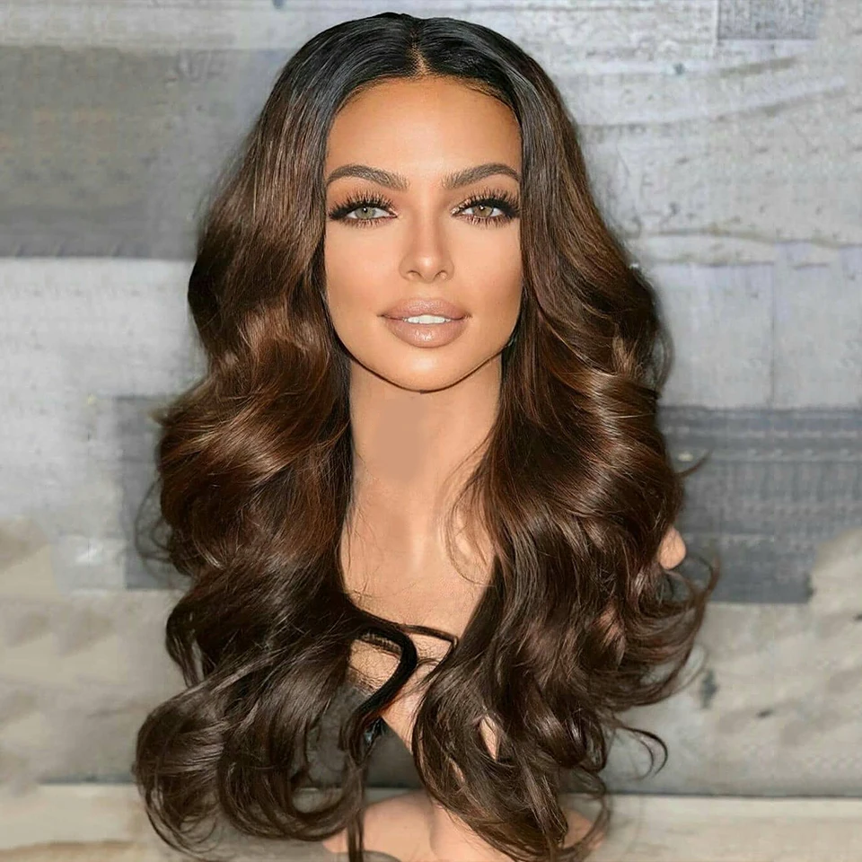 Ombre Brown 26inch 180Density 5x5 Silk Base Body Wave Preplucked Jewish Human With BabyHair HDLace Wig European Hair Glueless