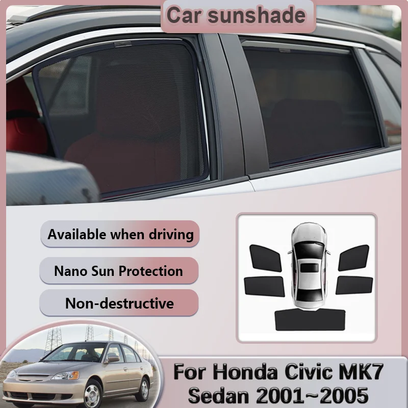 For Honda Civic 2001~2005 2002 Sedan MK7 Car Sunshade Privacy Mesh Curtain Sun Shade Heat Insulation Sunscreen Visor Accessories