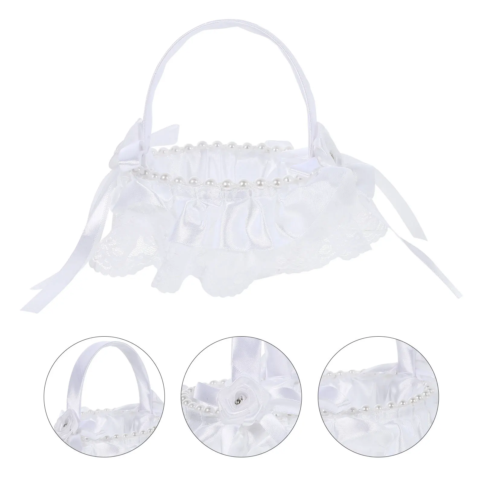 

1pc Lace Flower Basket White Premium Cloth Lace Material Sturdy Design For Wedding Ceremony Petals Scattering Decorative