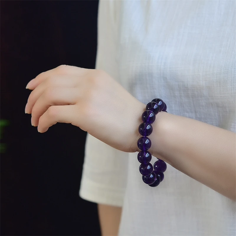 14MM Natural Amethyst Bracelet Handmade Crystal Quartz Jewelry Stretch Bangle Children Birthday Gift