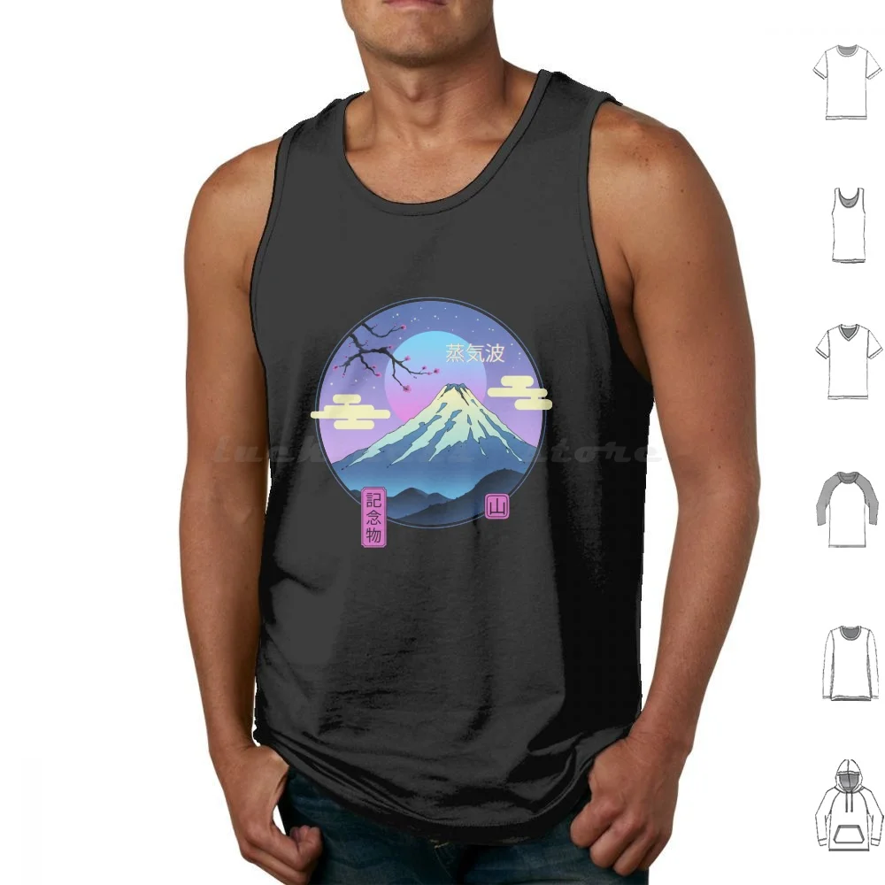 Landscape Tank Tops Print Cotton Japan Mt Fuji Fuji Sakura Japaneseart Vaaporwave Vaporwave Aesthetics Lofi Japanese