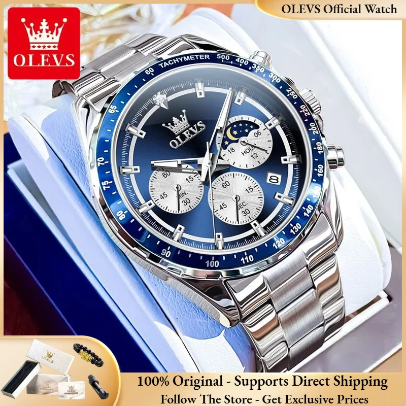 

OLEVS 2945, мужские часы, модные роскошные кварцевые часы, классический бренд, хронограф с фазой Луны, водонепроницаемые светящиеся спортивные мужские часы