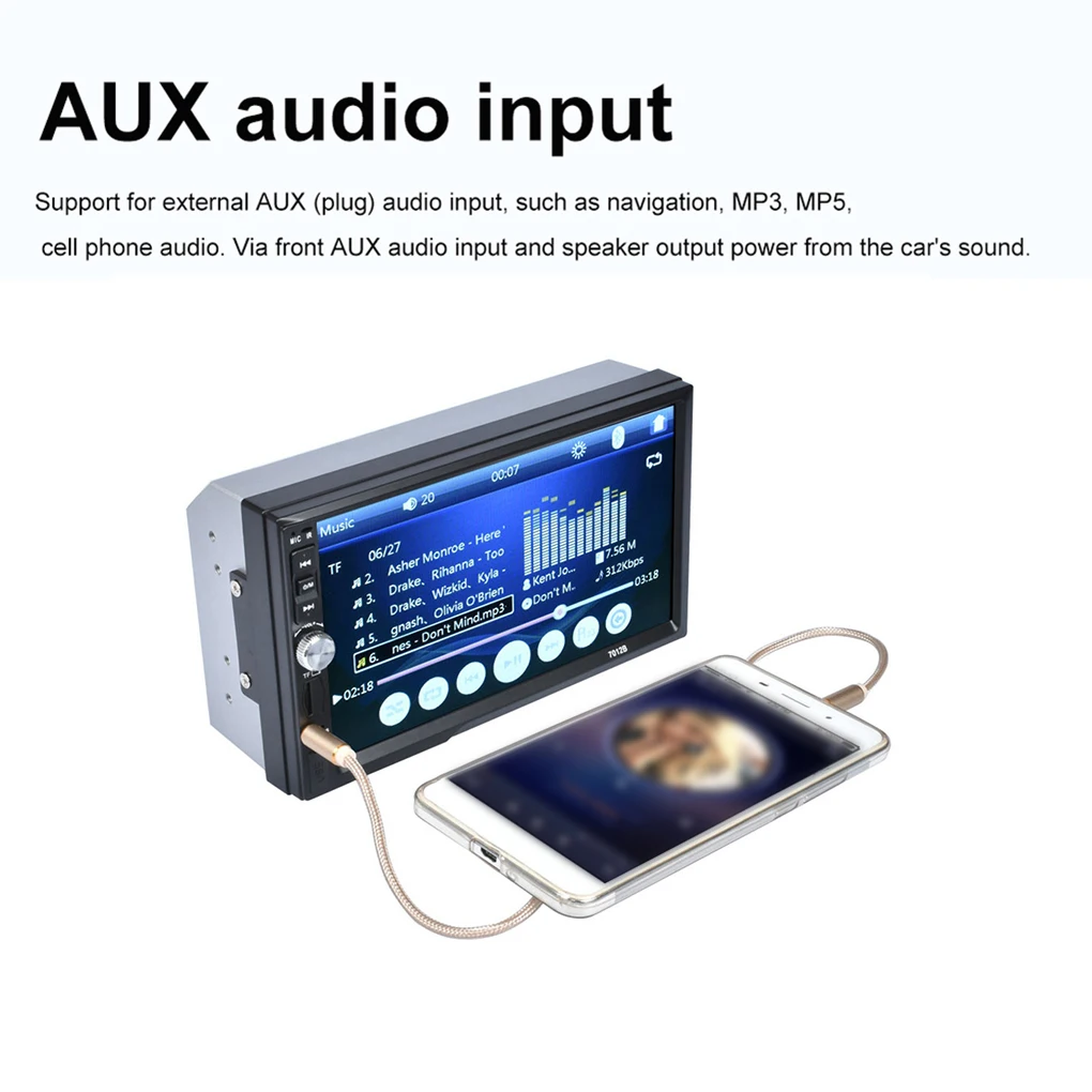 Screen Car MP5 Radio Double DIN Remote Control DC 12V Multimedia Player USB Charging 60Wx4 Automobile Accessory