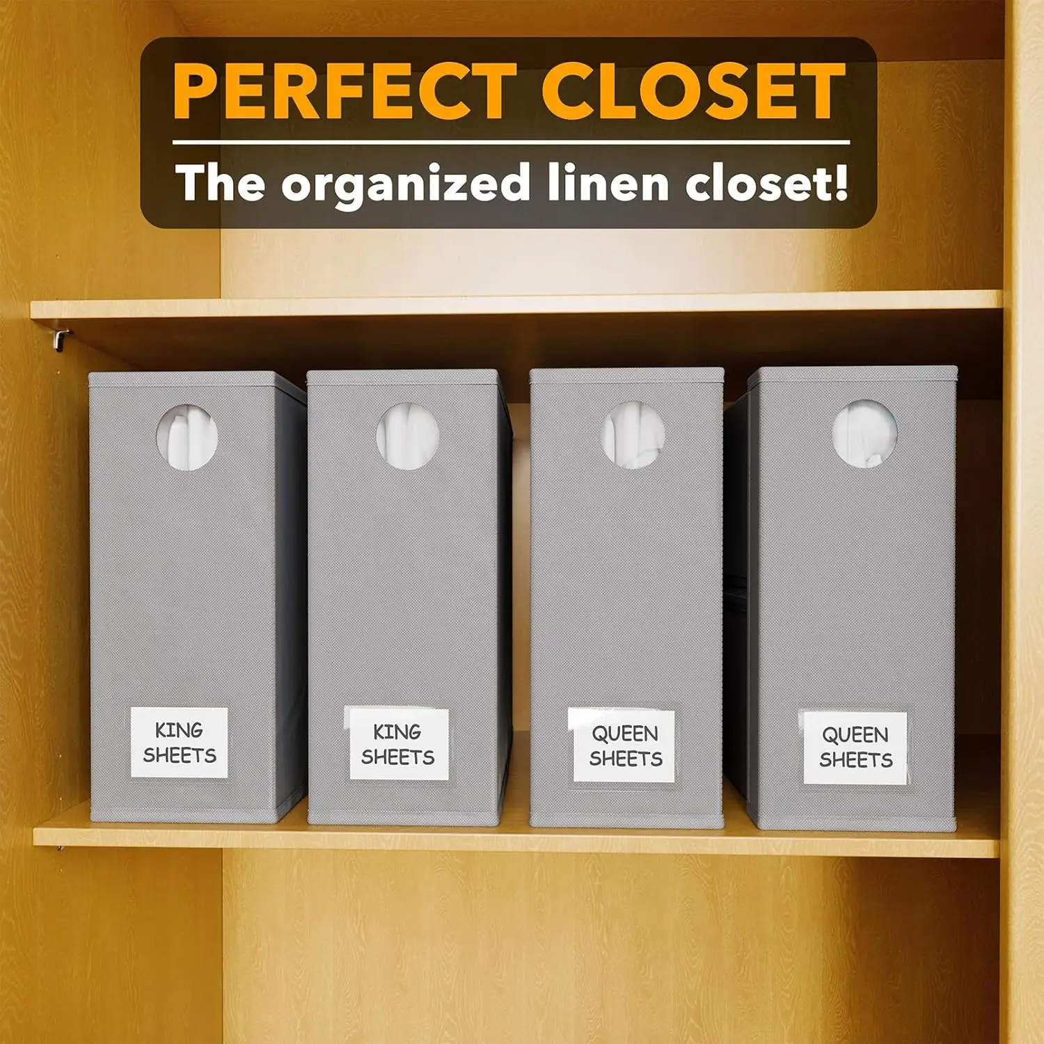 4 Pack Bed Sheet Organizers and Storage, Foldable Organizer for Linen Closet, Sheets Set Folder Keeper with Window XL (Queen & K view 5