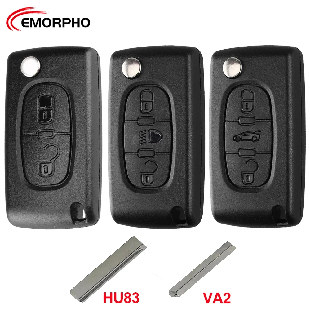 EMORPHO For Peugeot 207 307 308 407 607 807 For Citroen C2 C3 C4 C5 C6 Berlingo Xsara HU83 VA2 Flip Remote Car Key Shell Case