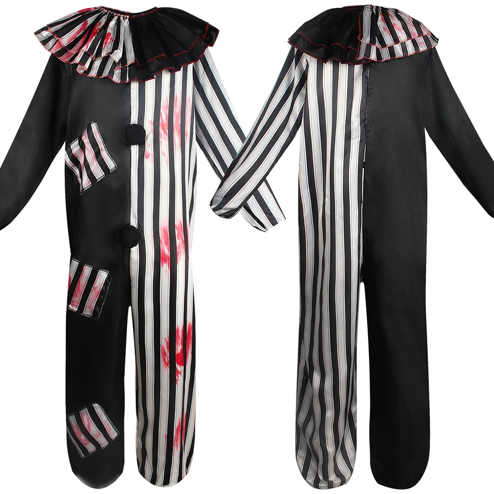 

Evil Clown Cosplay Costume - Halloween Blood-Stained Clown Outfit With Stage Prop-Compatible Design Cosplay Costumes