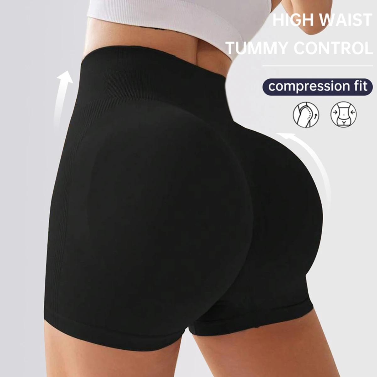 Women's High Waist Stretch Large Size Yoga Shorts Sports Running Seamless Black Hip Casual Pants Cycling Three Pants