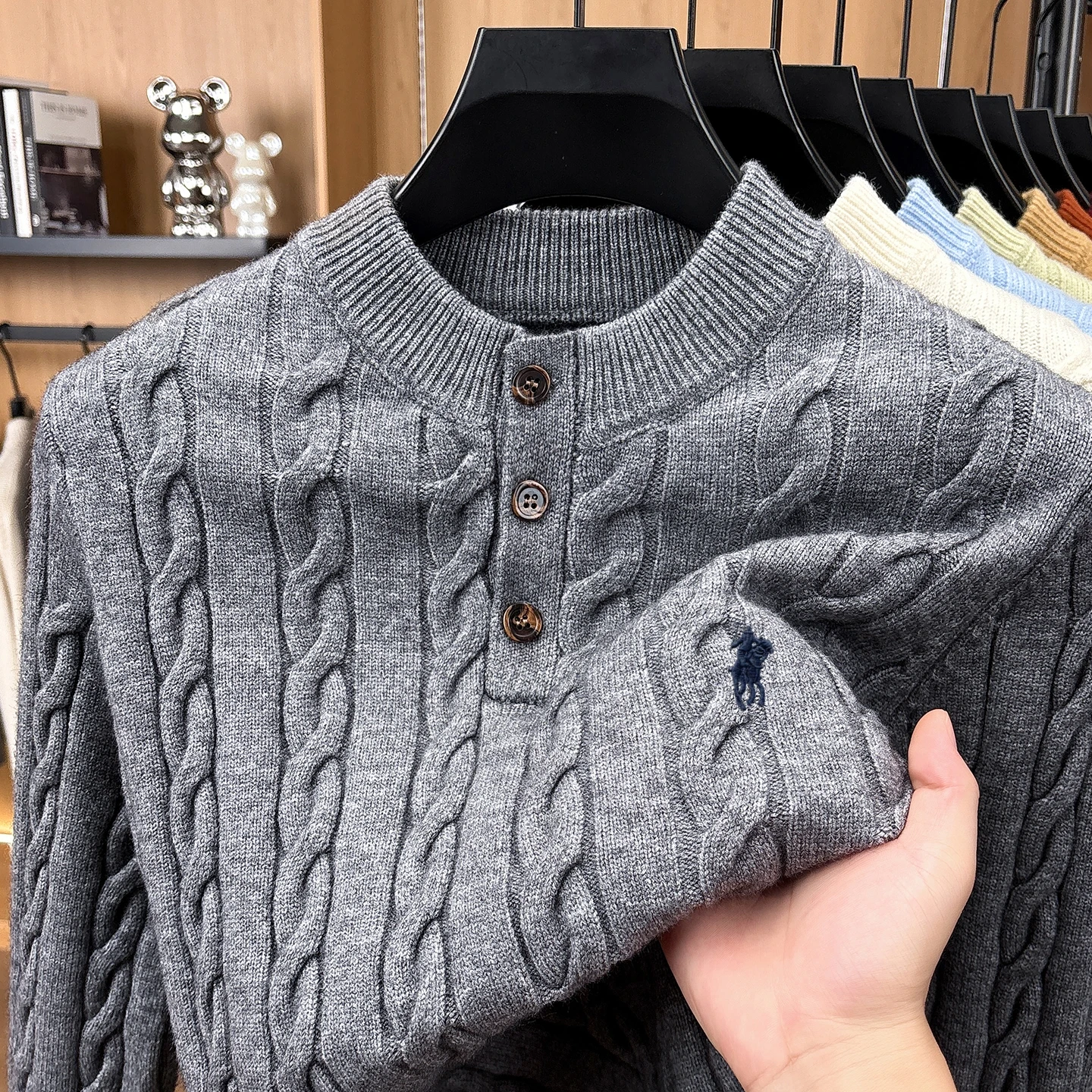 Fashion Men's Sweater Winter New Collection Paul Pony Embroidery Luxury Classic Round Neck Jacquard Casual Comfort Knit Pullover