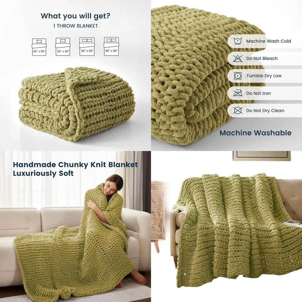 

Одеяло ручной работы из массивной вязки, мягкое и уютное одеяло с веревочным узлом для дивана и кровати, зеленое, 80x90 дюймов