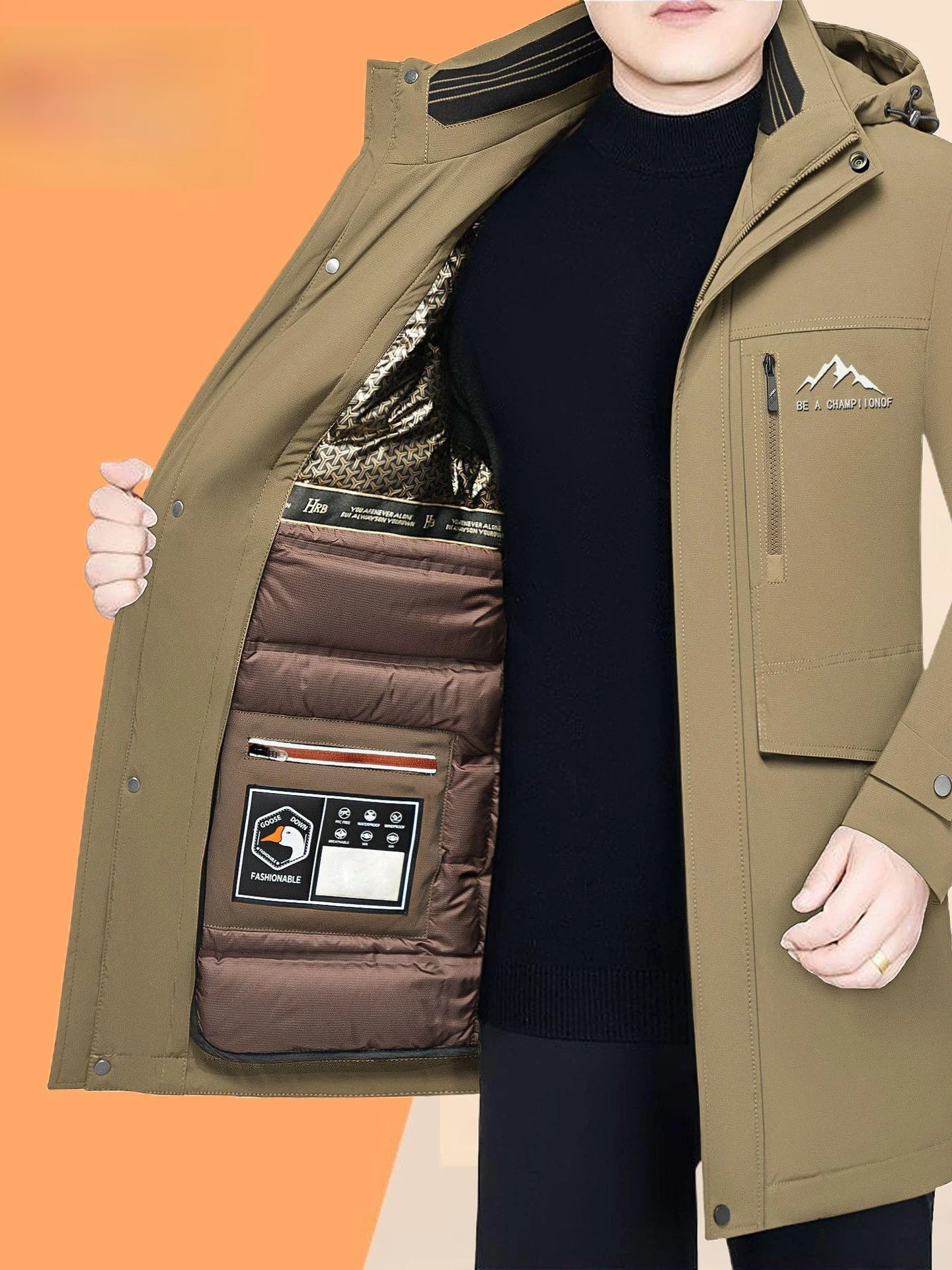 

Men's Slim Fit down Jaet Detachable Inner Liner Long Length Casual Sle Urban Leisure White Du down Filling Outerwear