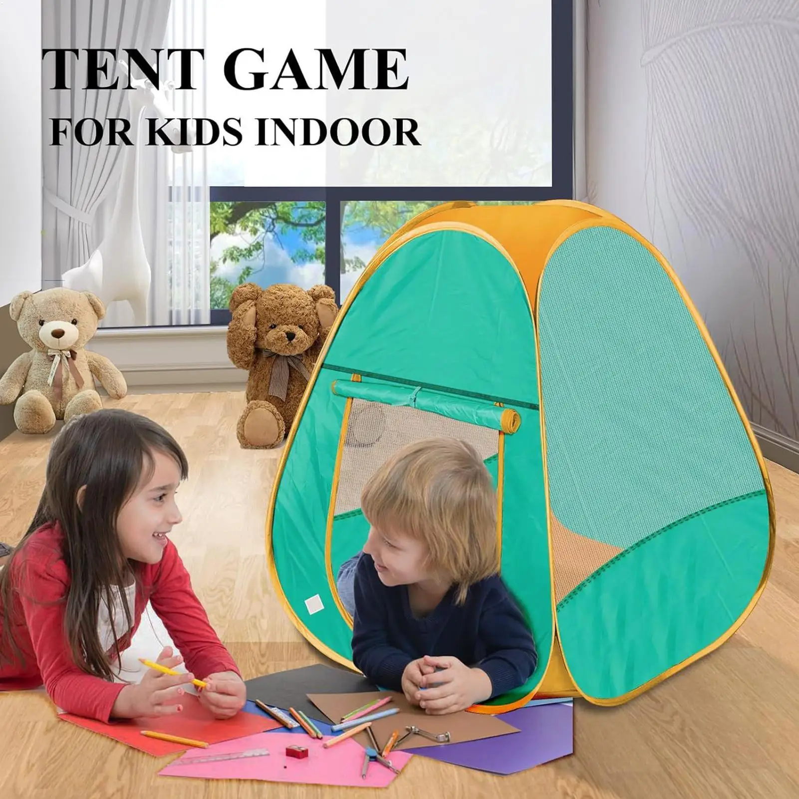 Tente de jeu pour enfants, tente de jeu intérieure et extérieure pop-up pour 2 à 3 enfants, coin sensoriel pliable en maille pour jardin, plage, chambre à coucher