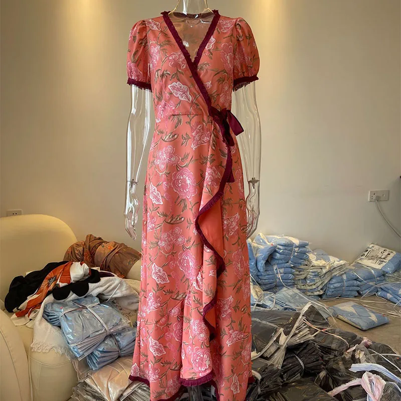 فستان نسائي صيفي طويل أنيق من Boho فستان صيفي بوهيمي مطبوع عليه زهور للشاطئ بأكمام قصيرة فساتين ماكسي للحفلات غير رسمية #4