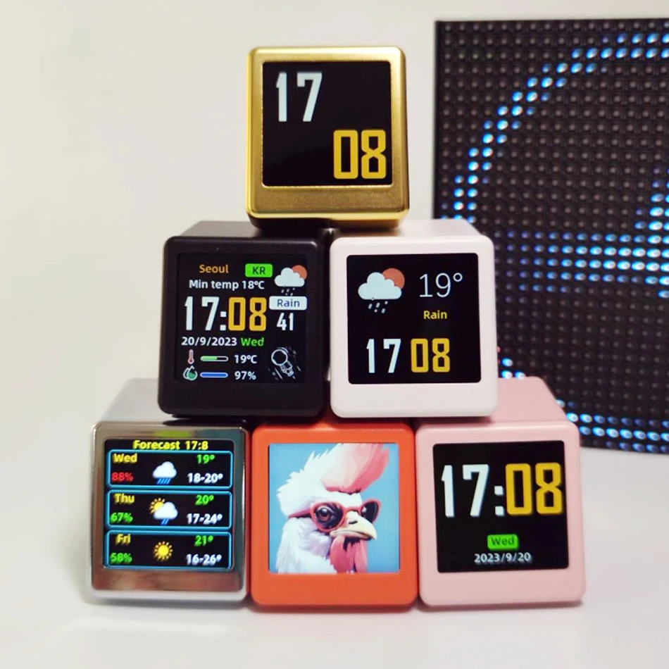 MINI Size Smart WIFI Weather Forecast Station Clock for Gaming Desktop Decoration DIY Cute GIF Animations and Electronic Album