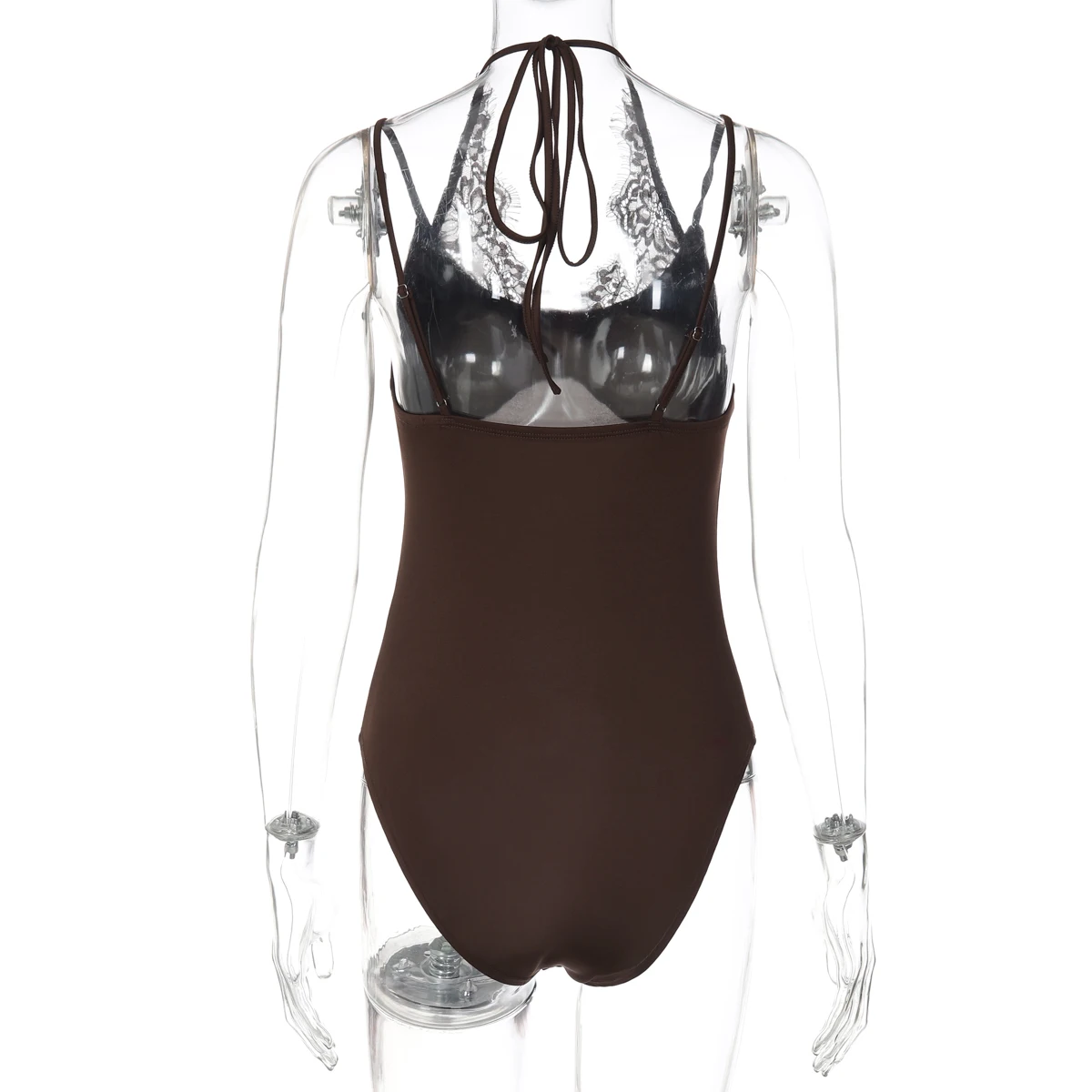 Hugcitar Modischer Neckholder-Bodysuit mit Spitzenbesatz, Rückenfreier Bandage-Body, Sexy Figurbetonter Einteiler für Sommer, Urlaub und Club – Detail 5