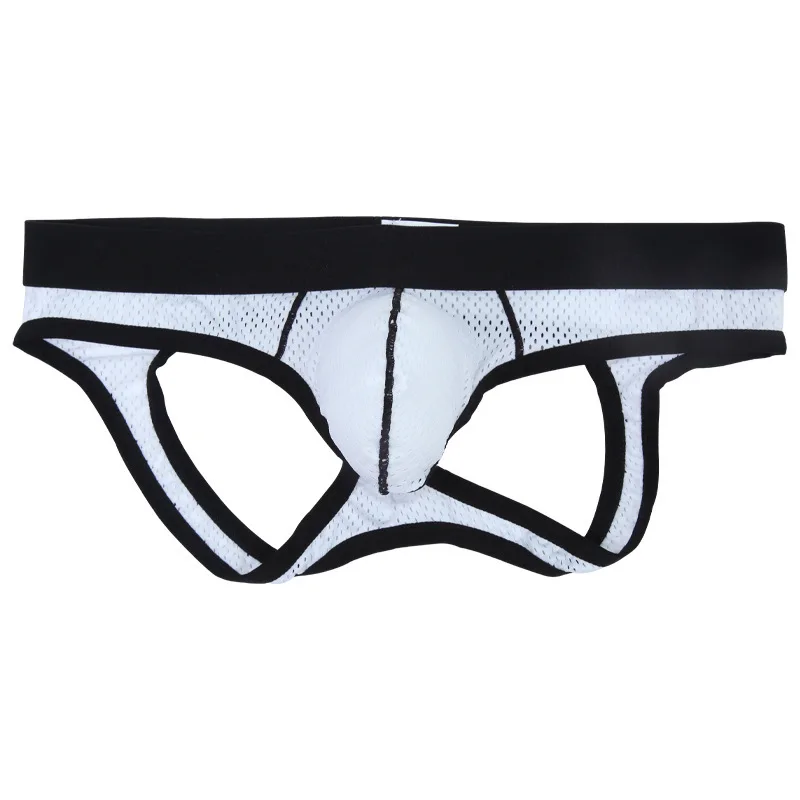 Men's Mesh Briefs, Low Waist Open Back Breathable Athletic Underwear with Contrast Trim Youth Fashion Bulge Jockstrap Underpants