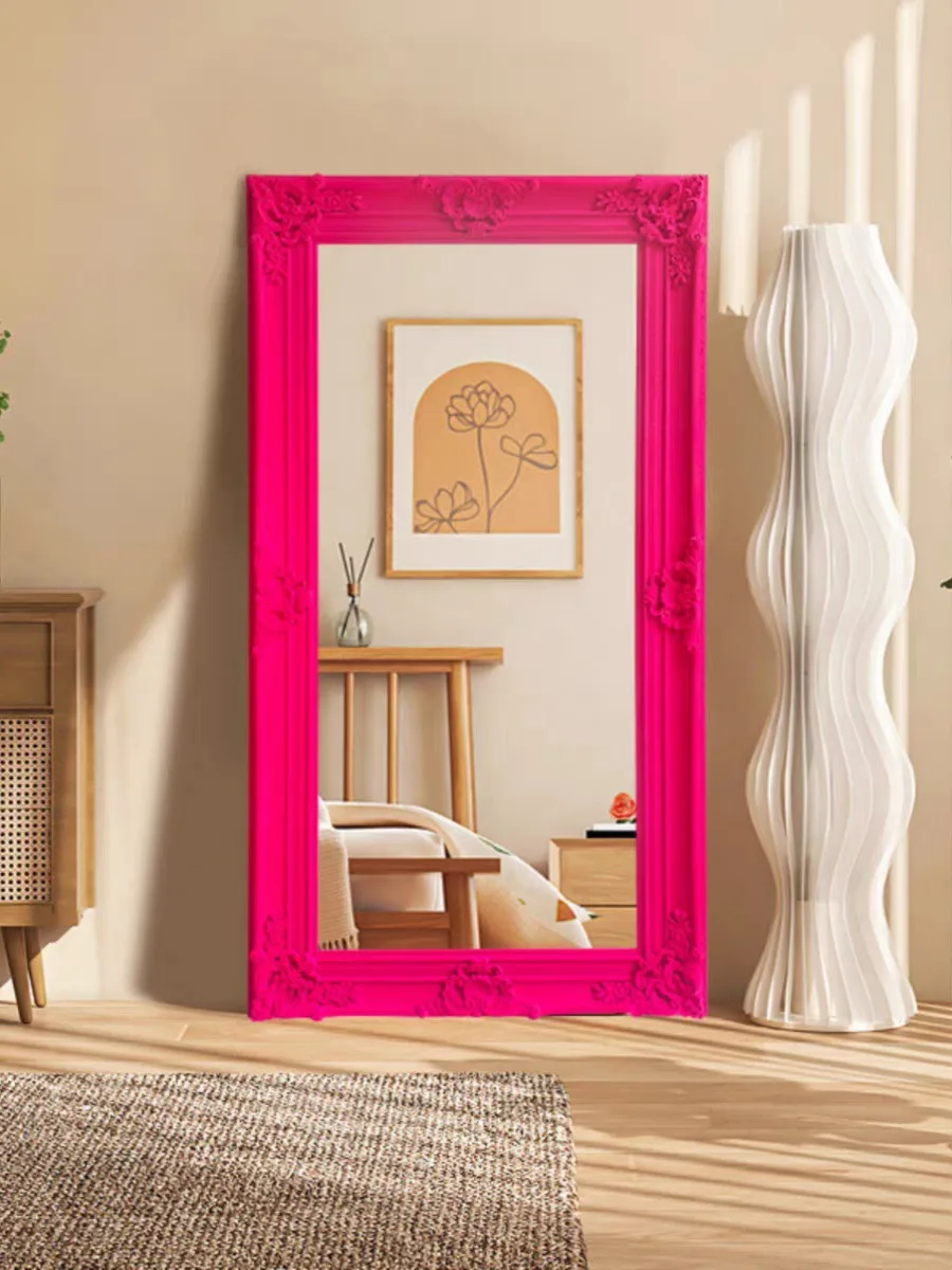 

Flocking, fluorescent green, British, retro, full-length mirror, clothing store, showcase, rose-red Internet celebrity