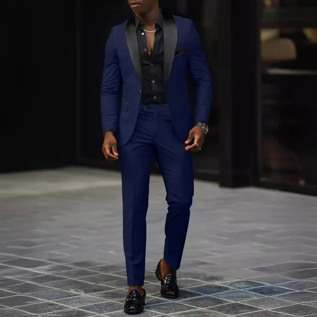 Men's New Fashion Business Casual Two-piece, Comfortable and Breathable Slim-fit Side Slit Single-button Suit Jacket+trousers 3