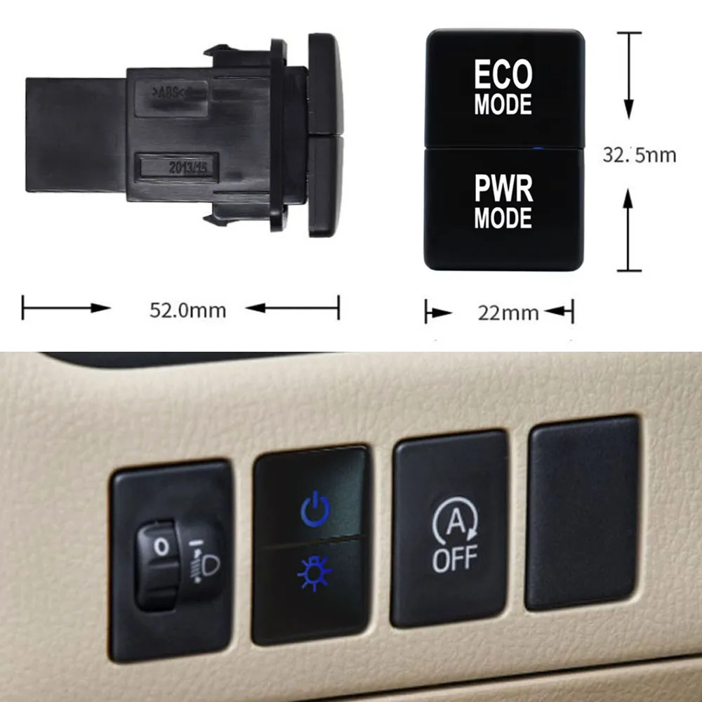 ECO Ual 12V Push Button Switch ON-Off Blue/Green Backlit 32.5mm X 22mm for Toyota 4Runner Hilux Prado RAV4 with Connector Wire