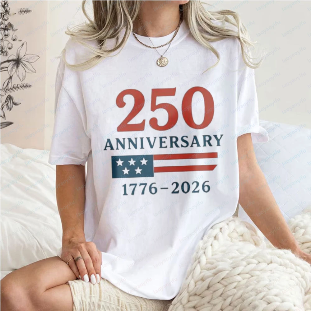 

Independence Day Tee America 1776-2026 Graphic Tee Patriotic Casual Cotton Tops Vintage Fashion Streetwear for Women Ropa Mujer