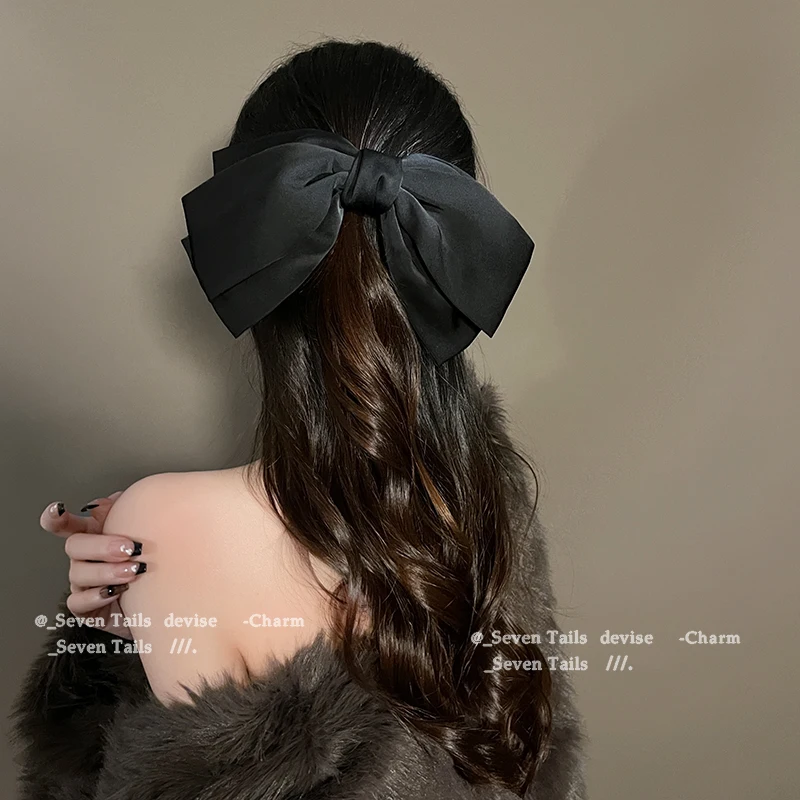 Three-layers Oversize Bow Hair Clip Satin Hairpin For Women Girl Ribbon Barrette Bow Solid Color Clip Headwear Hair Accessories