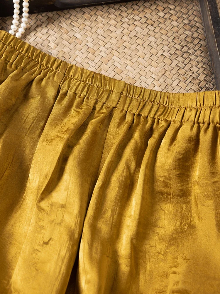 سراويل مستقيمة جديدة لخريف 2025 للسيدات باللون الأصفر والزنجبيل 100% من حرير التوت الطبيعي والجاكار والساتان متعددة الاستخدامات وصديقة للبشرة