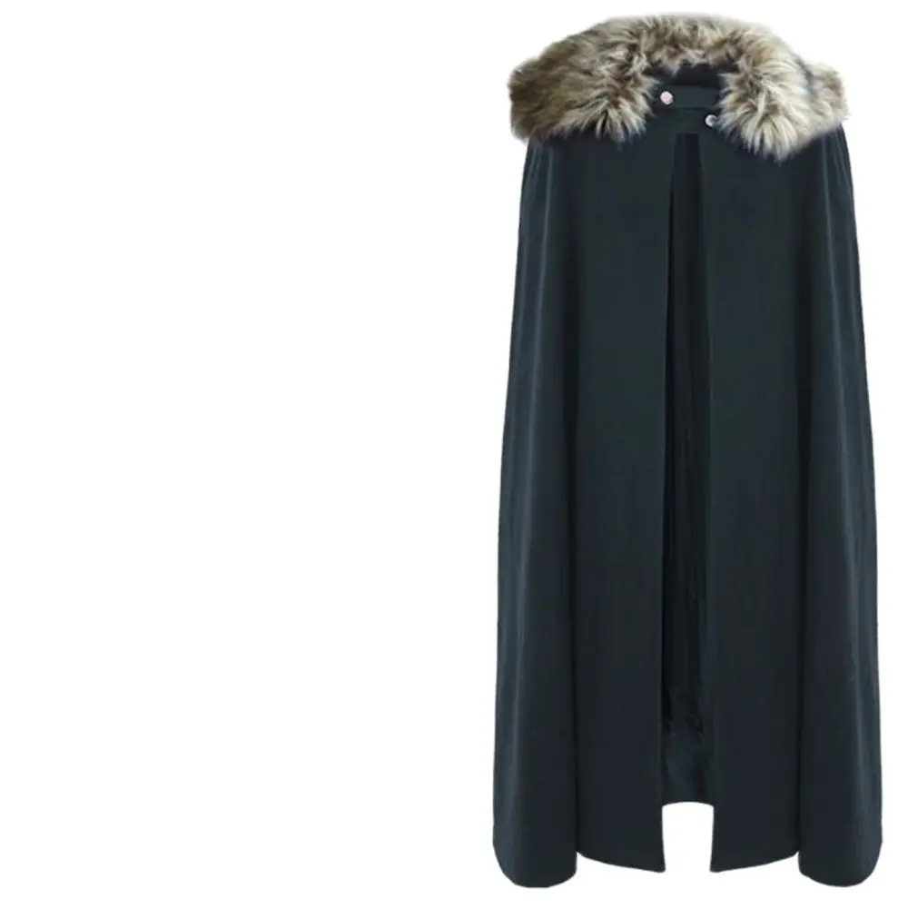 Women's Medieval Coat Cloak Larp Viking Renaissan Winter Fur Collar Pirate Cosplay Cape Female