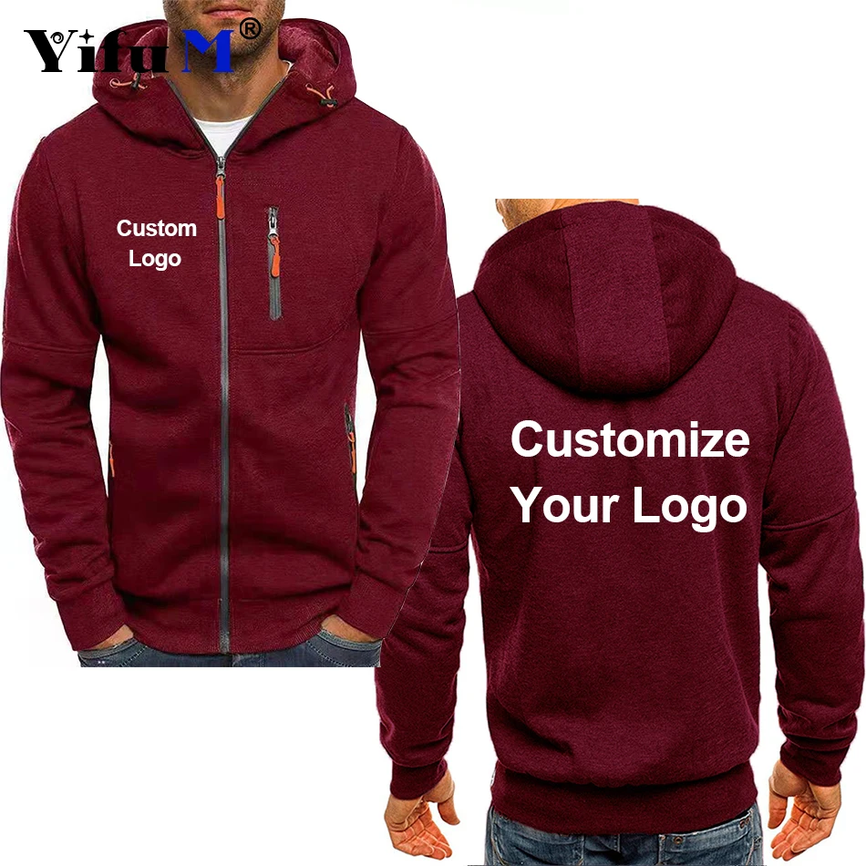 Custom Your Logo Men\'s Hoodies DIY Printed Sweatshirts Zipper for Male Hoody Sweatshirt Fleece Cardigan Hooded Jacket Autumn New