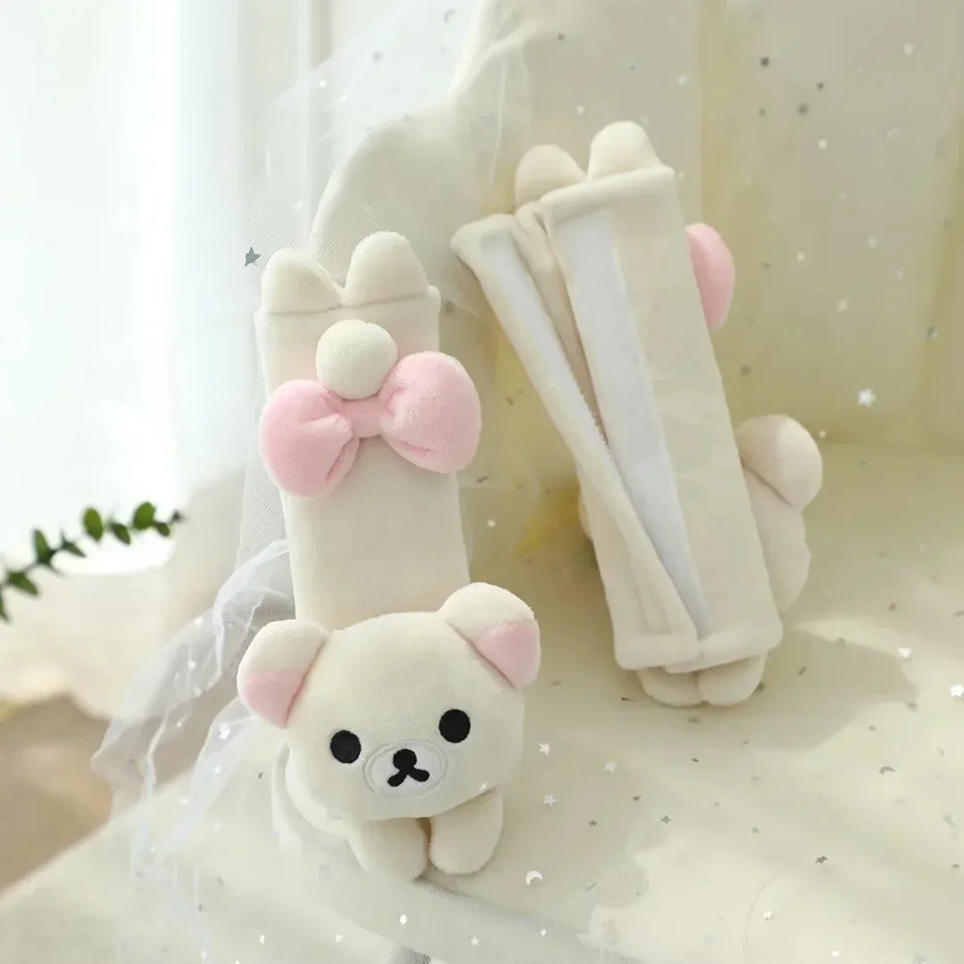 Cute Rilakkuma Car Headrest Seat Belt Cover Soft Fluffy Kawaii Bear Car Neck Pillow Car Interior Accessories for Girls Women - view 5