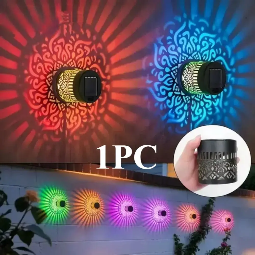 Sunflower Mandala Solar Wall Lamp LED Waterproof Garden Decorative Light Metal Hollow Pattern Fence Wall Light Courtyard Home